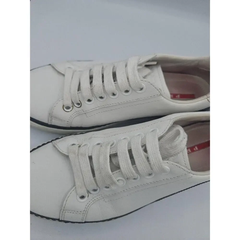 Prada 4E2831 White Leather Low Top Sneakers Colorblock Mens Size 7.5